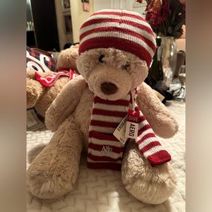 Aeropostale Teddy Bear Plush 12" NWT With Red & White Striped Scarf & Hat